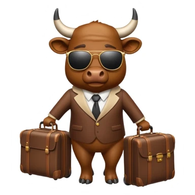 generate an emoji of a bull that is travelling. maybe wearing sunglasses or drinking a drink or carrying a suitcase sticker
