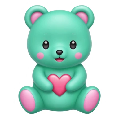 Oso gummy color verde agua  corazón rosa kawaii con cuerpo entero sticker