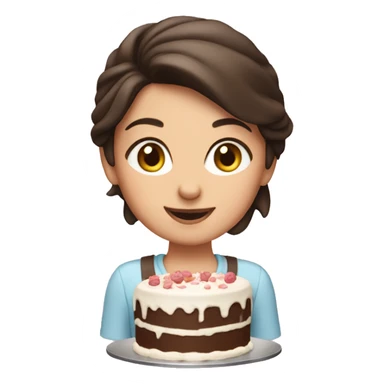 Brunette girl making a cake sticker