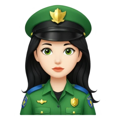 Female POLICE IN green, long black hair sticker