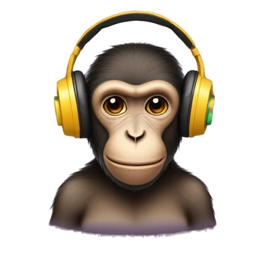 Monkey listening to music with headphones in sticker