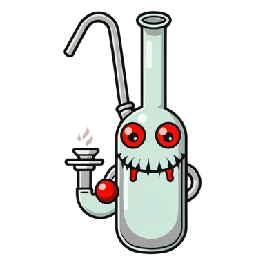 cartoon bong with bloodshot red eyes, smoke coming out from the top, slightly stoned and relaxed with a faint smile, simple or transparent background sticker