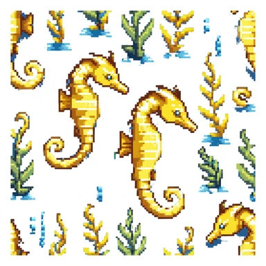 Yellow seahorse with curled tail in ocean sticker