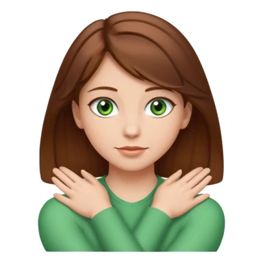 girl with brown hair and white with green eyes and arms across her neck sticker