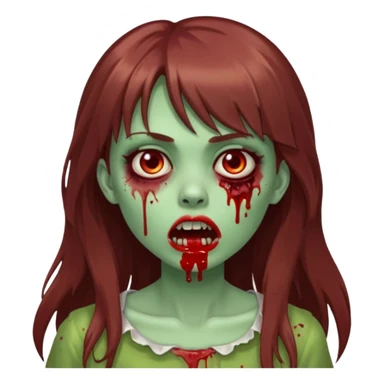 zombie girl, with long brown hair and bangs, green skin and blood in her mouth

 sticker