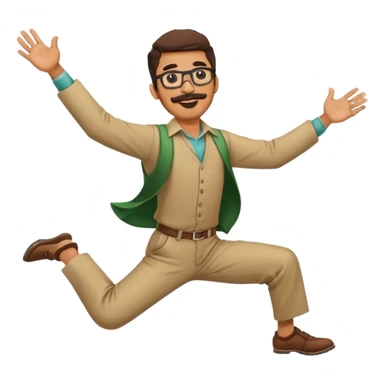Pakistani Man with mustache and goatee and glasses Jumping with joy with 2 arms and 2 legs  sticker