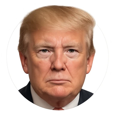 Donald Trump, realistic portrait, looking straight, emphasis on recognizability, emoji format sticker