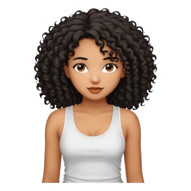 brown skinnen lady with curly black hair, shoulder long hair, messy, nice curves sticker