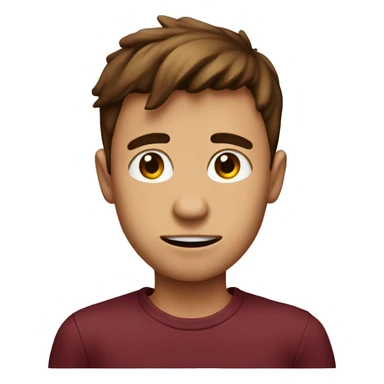 A stupid boy wearing a maroon shirt and the shirt says pee pee head and he has brown hair  sticker