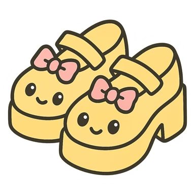 Make the shoes pastel yellow with black and pink accents, kawaii style, no socks, no hearts, transparent background sticker