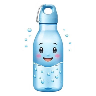 Cute Kawaii Water Bottle, round and bubbly, soft blue with tiny water droplets around, a happy smiling face, gentle glowing highlights, fresh and refreshing vibes! sticker