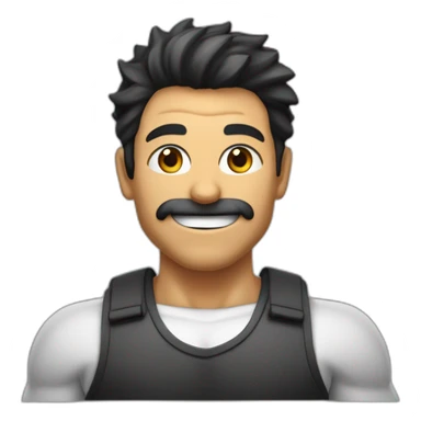 homme musclé avec des cheveux noir un regard combattent et un sourirs démoniaque sticker