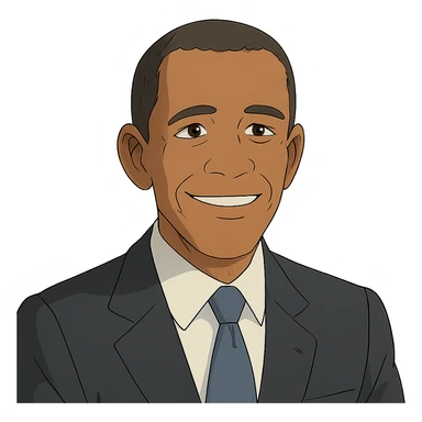 friendly expression portrait of Barack Obama in Ghibli animation style sticker