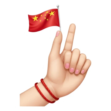 a hand with red string tied up to the pinky finger which shows a China-Hong Kong flag to the red thread of fate sticker
