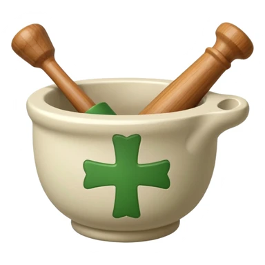 mortar with pestle, with green cross on mortar. only one pestle sticker
