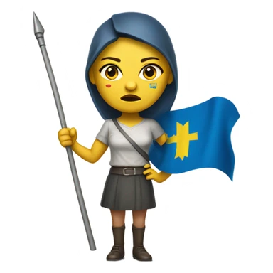 super-realistic angry female Ukrainian holds the ukranian flag sticker