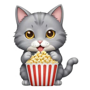 Gray cat eating popcorn sticker