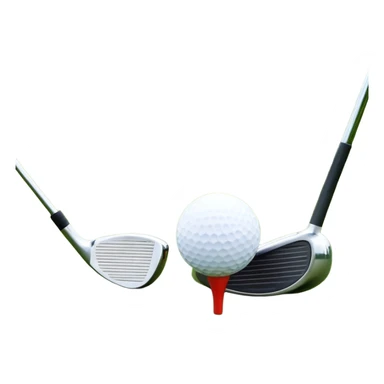 A golf ball on a tee with a golf club placed beside it, set against the backdrop of a well-manicured green golf course. The scene emphasizes the equipment and serene atmosphere of the sport, with soft lighting and a peaceful, open landscape sticker