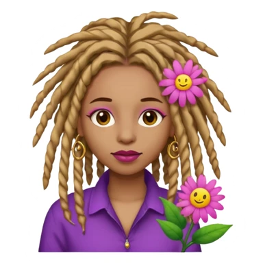 Gold dread locs pink emoji face purple flower in the hair red lipstick light brown face  just the face pink tips on end of locs  sticker