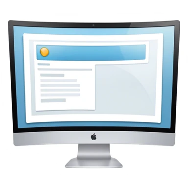 Create a professional emoji for UX/UI design. Show a curved monitor with 2 windows : one displaying white empty page, and the other showing the completed web interface. Use modern, professional colors. Do not include any emojis or smiley faces. Make the background transparent. sticker