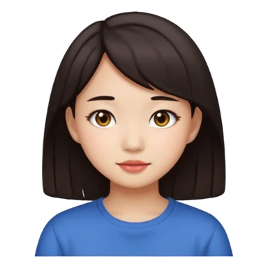 clean girl aesthetic emoji, asian beautiful dark brown hair sticker