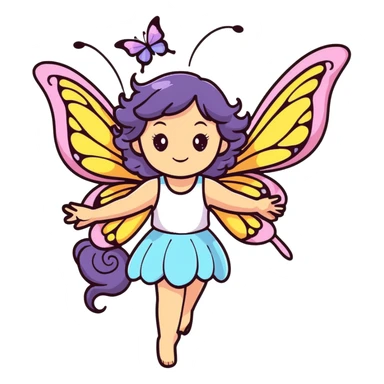 Whimsical fairy girl with butterfly wings, flowing hair, and enchanted aura sticker