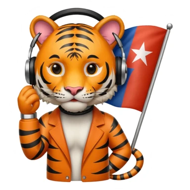 Quiero un tigre mezclado con la bandera cubana. Porque no apodan el tiger y soy de cuba. 
Quiero un tigre asi cubano pero con unos audífonos de dj, además un tigre fuerte y con cara de tigre agresivo bueno eso no. Mejor un tigre feroz con una audífonos de dj o una mesa de dj sticker