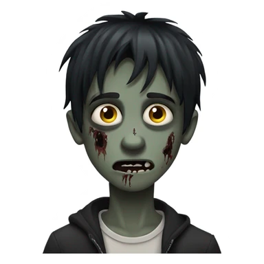 Boy, zombie, emo, black hair, medium long, dark, spooky, creepy expression sticker