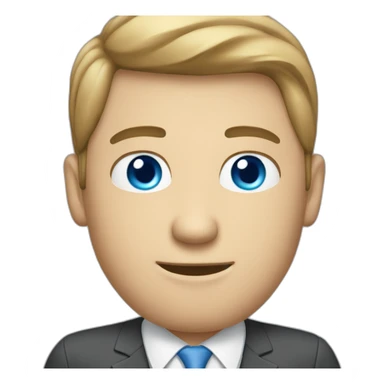 caucasian man with blue eyes wearing suit typing on a MacBook sticker