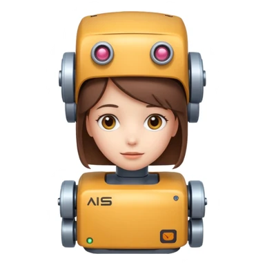 girl ai robot with name Caja Cusco on his head sticker