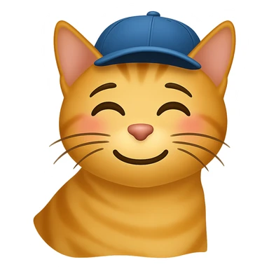 Change the cat's face expression to crush (blushing or dreamy eyes), keep the blue cap, and set the background to transparent. The style should resemble emoji style with simple and clear features. sticker