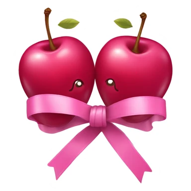 Two pink cherries tied together with a pink ribbon sticker