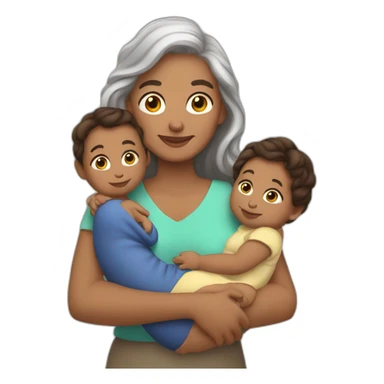 Grandma, Latina, long brown hair, brown skin, with babies sticker