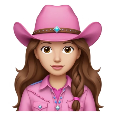 Long brown hair pink outfit light face and pink cowgirl hat sticker