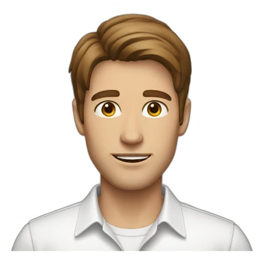 A guy with brown hair wearing a white shirt and grey eyes sticker