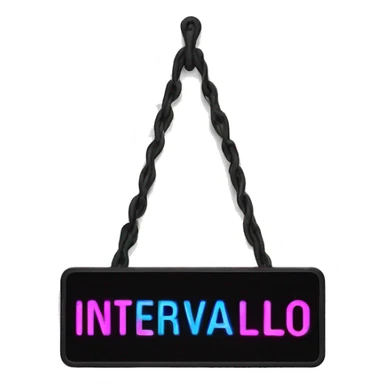 dark hanging sign with neon "intervalo" text sticker