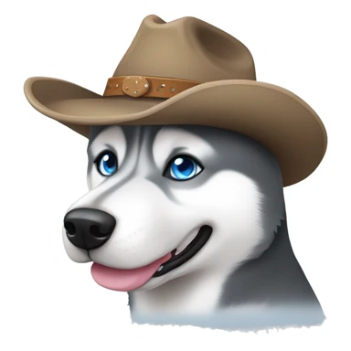 Gray Siberian Husky with blue eyes wearing a cowboy hat sticker