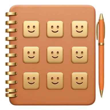 modern elegant planner with checkmarks emoji, 3D style, pastel terracotta, beige or pink and gold, clean design sticker