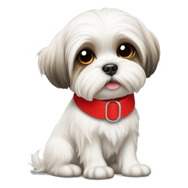 Maltese shih tzu dog wearing red collar sitting sticker
