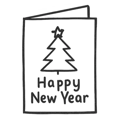 Новогодняя открытка. Минималистичный линейный рисунок sticker