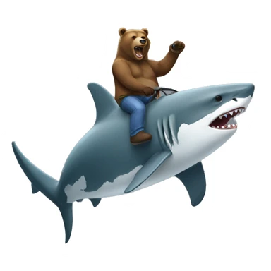 A grizzly bear riding a shark sticker