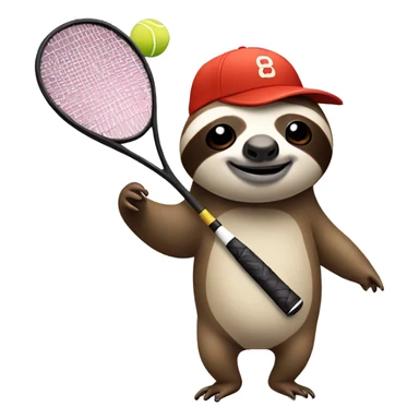 sloth in a cap with a tennis racket sticker