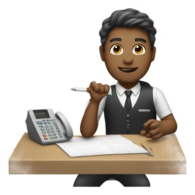 assistant with telephone and pen sticker