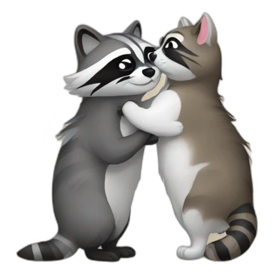 Raccoon and cat kissing sticker