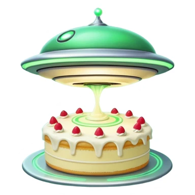 big ufo flying and stealing in a green light small cake  sticker