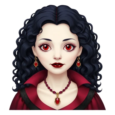 old Vampire lady Pale queen with ruby necklace, curly black long hair sticker