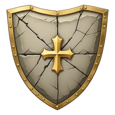 A stone shield cracked in three places, bound by gold wire. sticker