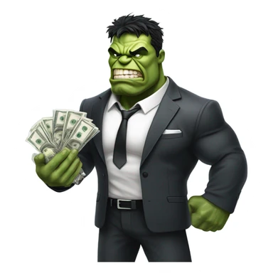 Hulk in ripped business suit offering money sticker