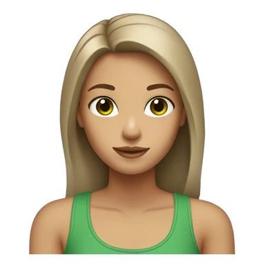 girl with light brown hair, straight and loose; with green eyes, gray tank top sticker