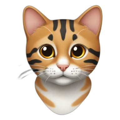 Tabby cat with asymmetrical face white stripe up nose, orange chin, gray with black stripes sticker